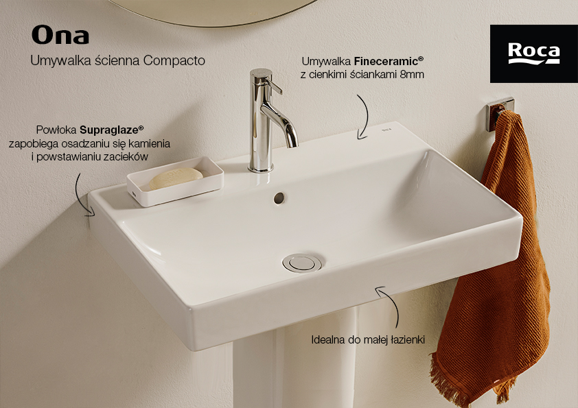 Roca Ona umywalka 50x36 cm prostokątna ścienna biała A32768ES00