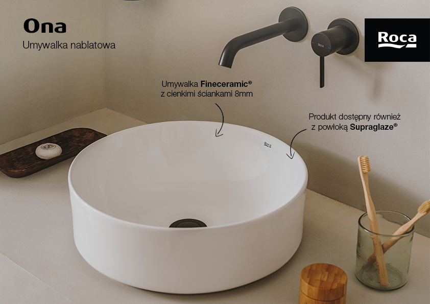 Roca Ona umywalka 37x37 cm okrągła nablatowa biała A32768J000