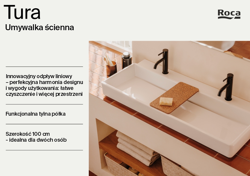 Roca Tura umywalka 100x43 cm prostokątna meblowa-nablatowa biała A327699000