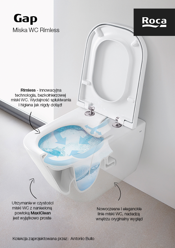 Roca Gap Round miska WC wisząca bez kołnierza biały A3460NB000