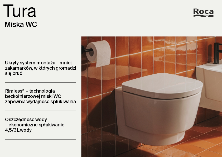 Roca Tura miska WC wisząca bez kołnierza biały połysk A346697000