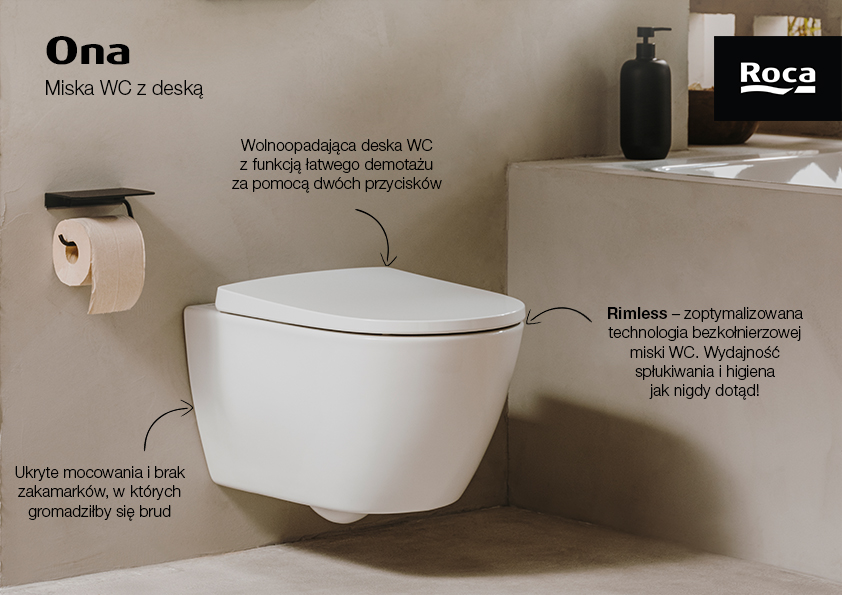 Roca Ona miska WC z deską wolnoopadającą wisząca bez kołnierza biały A34H688000