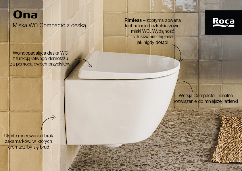 Roca Ona miska WC z deską wolnoopadającą wisząca bez kołnierza biały A34H689000