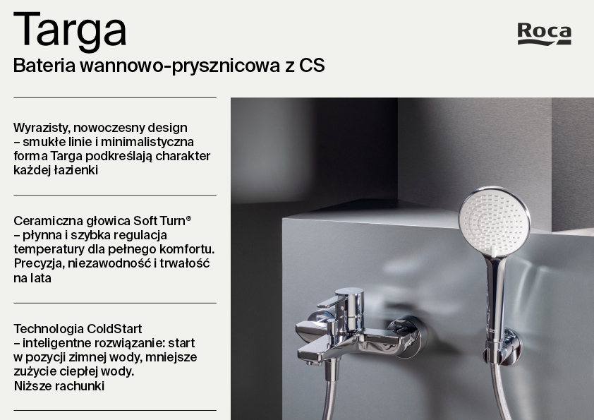 Roca Targa bateria wannowo-prysznicowa ścienna chrom A5A025FC00