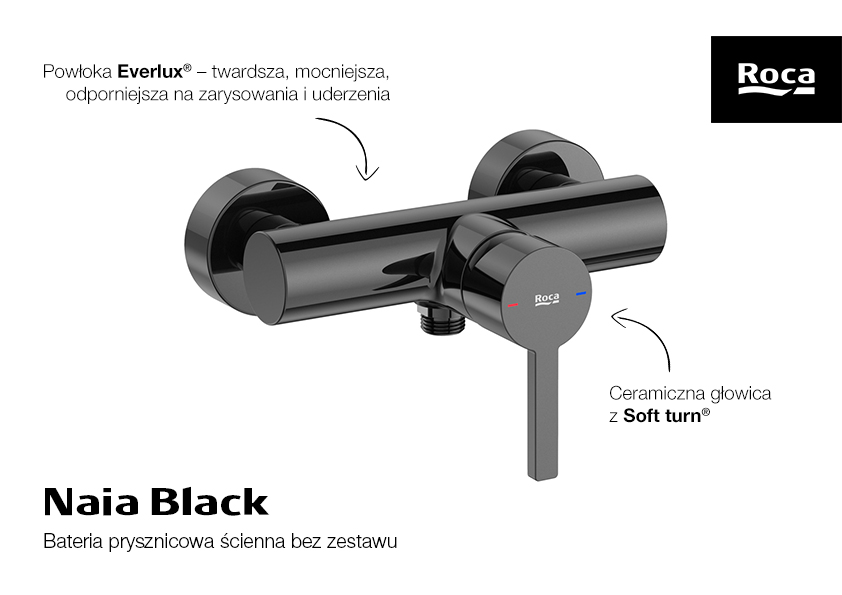 Roca Naia Black bateria prysznicowa ścienna czarna A5A2196CN0