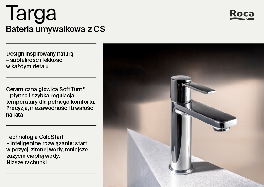 Roca Targa bateria umywalkowa stojąca chrom A5A325FC00