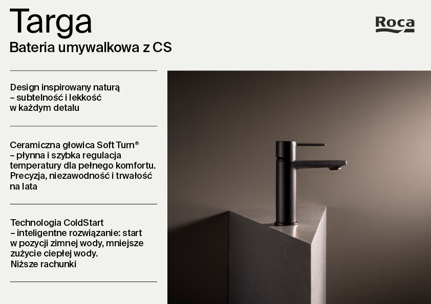 Roca Targa bateria umywalkowa stojąca czarny mat A5A325FNB0