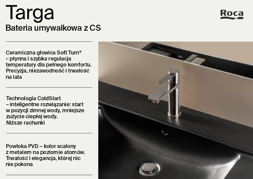 Roca Targa bateria umywalkowa stojąca stal inox A5A325FSM0