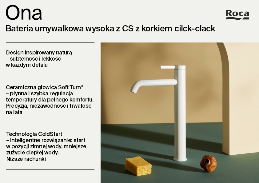 Roca Ona bateria umywalkowa stojąca wysoka biały mat A5A349EB00