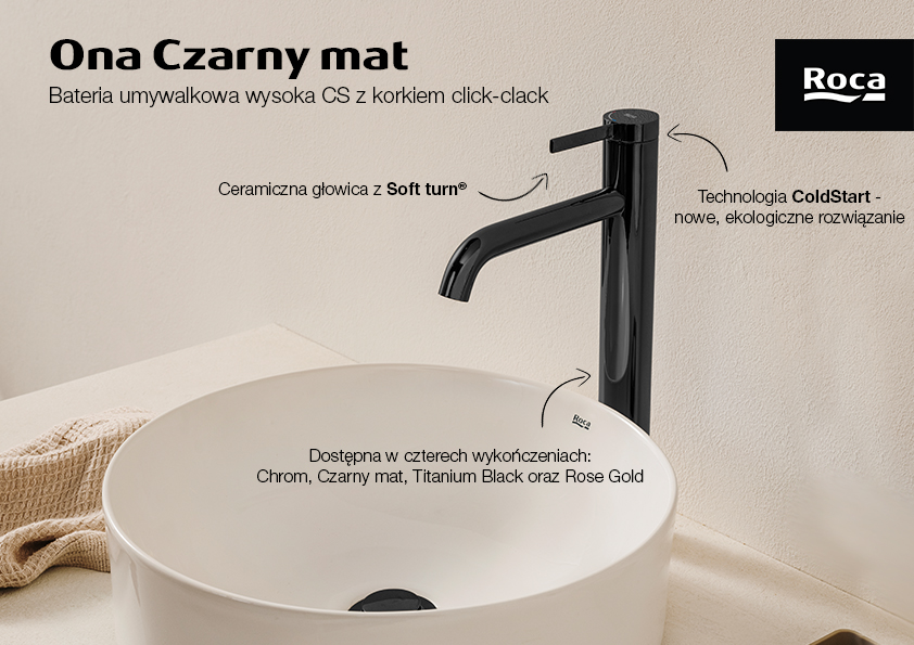 Roca Ona bateria umywalkowa stojąca czarna A5A349ENB0