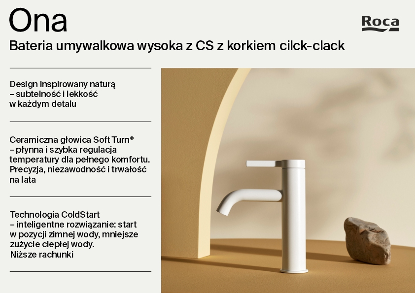 Roca Ona bateria umywalkowa stojąca biały mat A5A3A9EB00