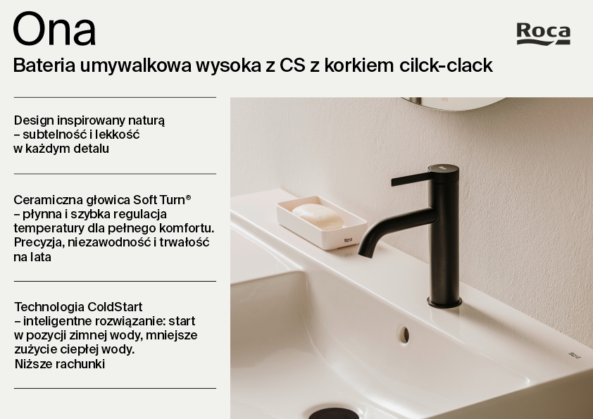 Roca Ona bateria umywalkowa stojąca czarna A5A3A9ENB0