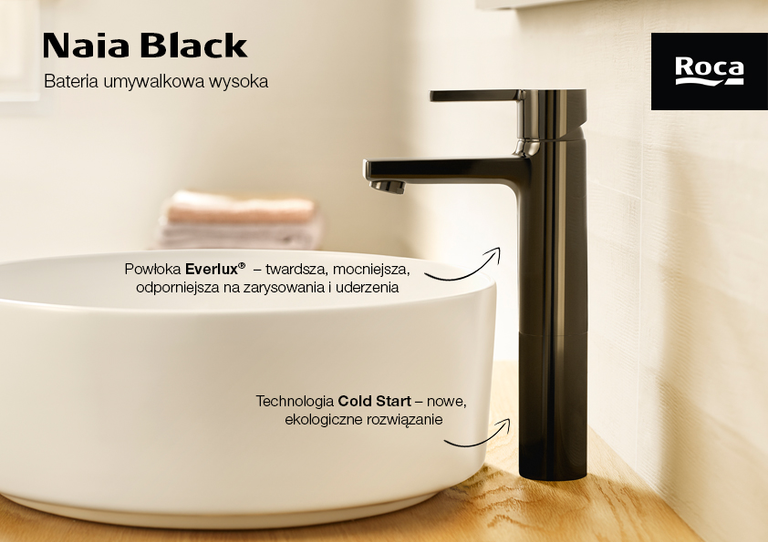 Roca Naia Black bateria umywalkowa stojąca czarna A5A3B96NM0