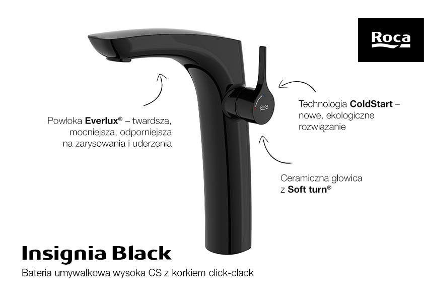 Roca Insignia Black bateria umywalkowa stojąca czarna A5A3C3ACN0