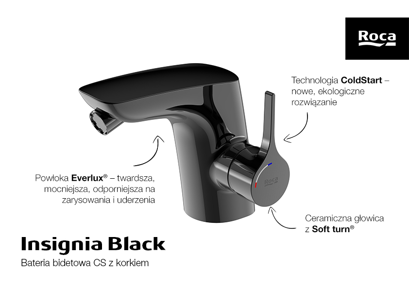 Roca Insignia Black bateria bidetowa stojąca czarna A5A6A3ACN0
