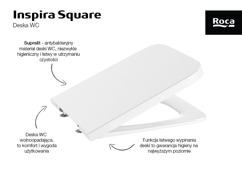 Roca Inspira Square deska sedesowa wolnoopadająca Supralit biała A80153200B