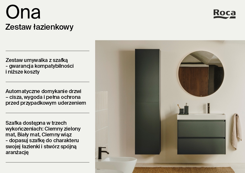Roca Ona Unik umywalka z szafką 80 cm zielony mat A851690513