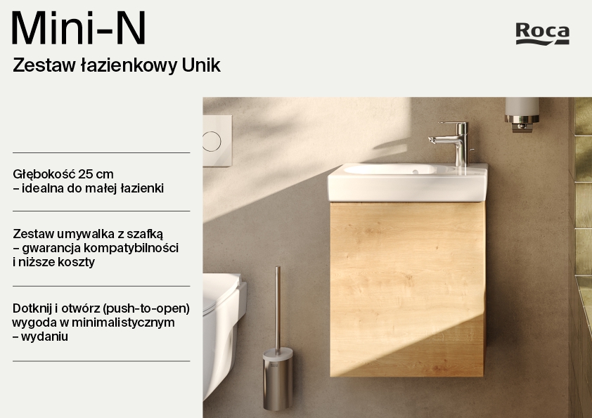 Roca Mini-N umywalka z szafką 45 cm jasny dąb A852445464