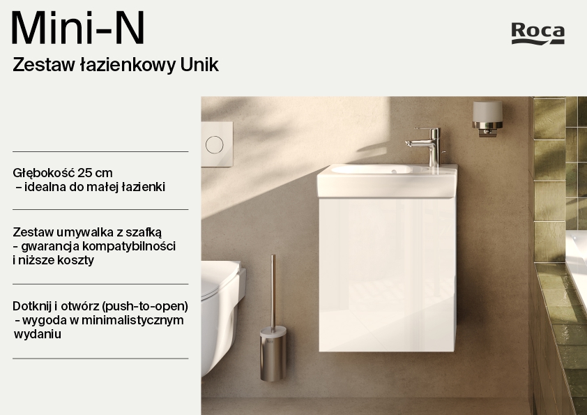 Roca Mini-N umywalka z szafką 45 cm biały połysk A852445806