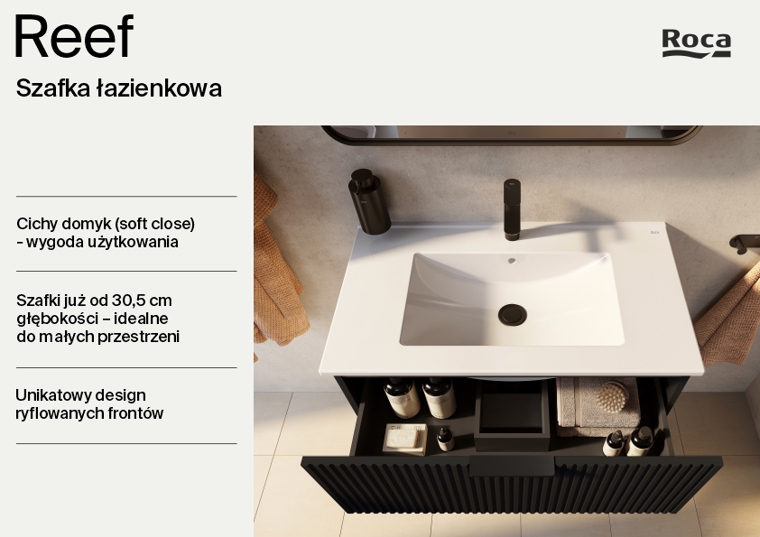 Roca Reef szafka 60x45x63,5 cm podumywalkowa wisząca czarny mat A857954532