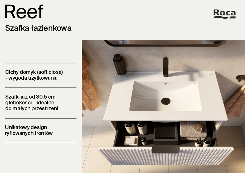 Roca Reef szafka 80x45x63,5 cm podumywalkowa wisząca biały mat A857955529