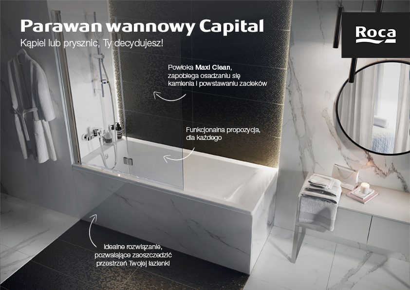 Roca Capital parawan nawannowy 115 cm 2-częściowy chrom połysk/szkło przezroczyste AM4111512M