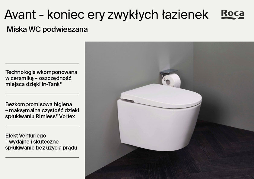 Roca Avant miska WC z deską wolnoopadającą wisząca bez kołnierza ze spłukiwaniem wirowym biały połysk A80336NS0H