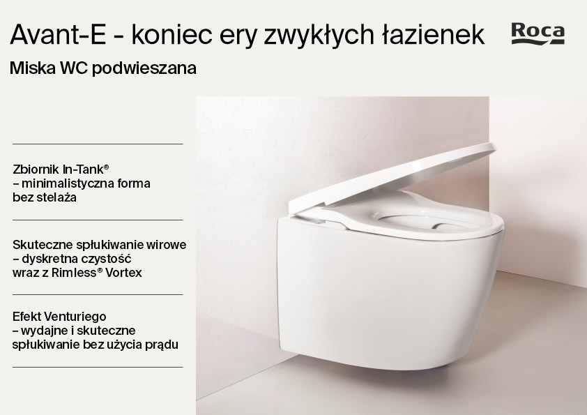 Roca Avant miska WC z deską wolnoopadającą wisząca bez kołnierza ze spłukiwaniem wirowym biały połysk A80336NS01
