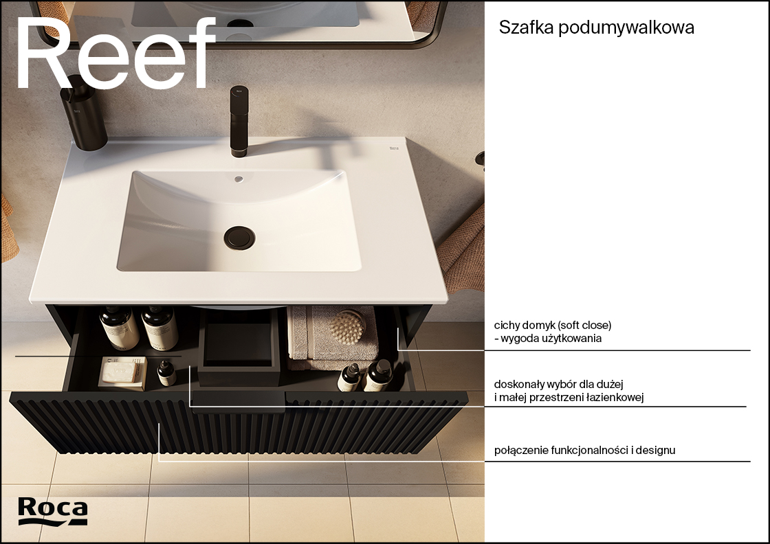 Roca Reef szafka 60x45x63,5 cm podumywalkowa wisząca biały mat A857954529