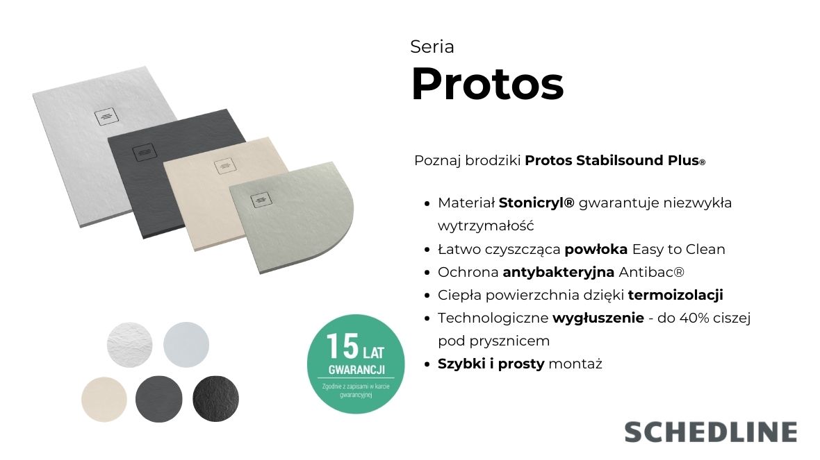 Schedline Protos brodzik 90x90 cm kwadratowy biały kamień 3SP.P1K-9090/B/ST-M1/B/ST
