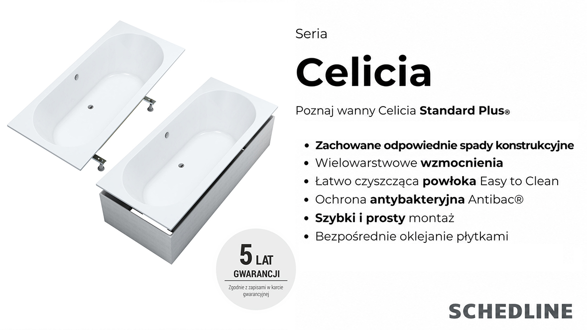 Schedline Celicia White Mat SET wanna z nośnikiem 170x75 cm biała 3WST.CS1P-17075/B/MG
