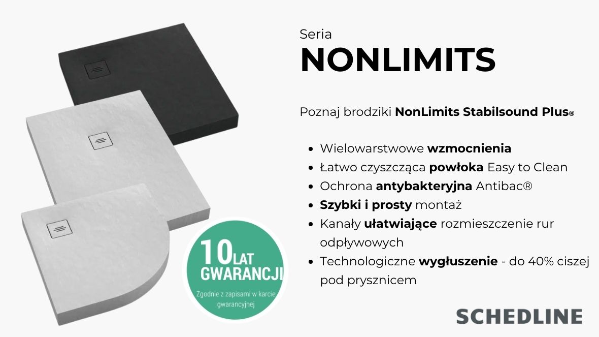 Schedline Nonlimits White Stone brodzik 90x90 cm kwadratowy biały kamień 3ST.N1K-9090/B/ST-M1/B/ST