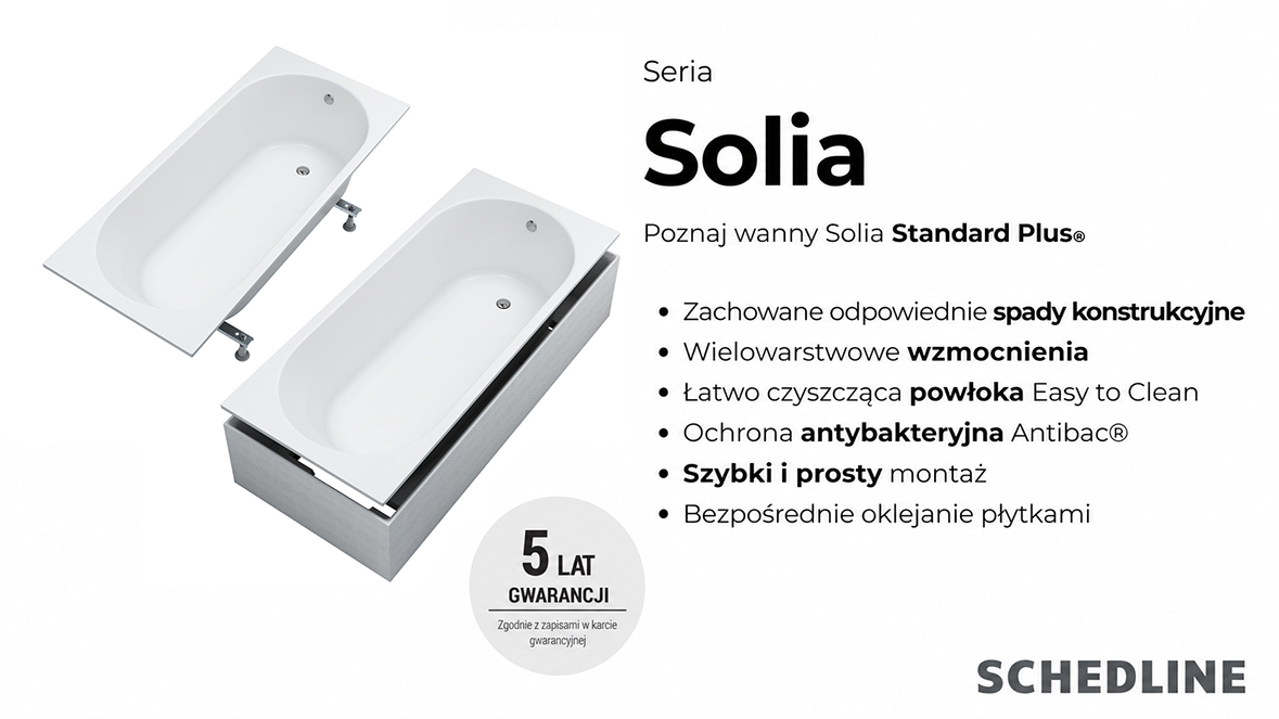 Schedline Solia White Mat wanna prostokątna 170x70 cm biała 3WST.S1P-17070/B/MG