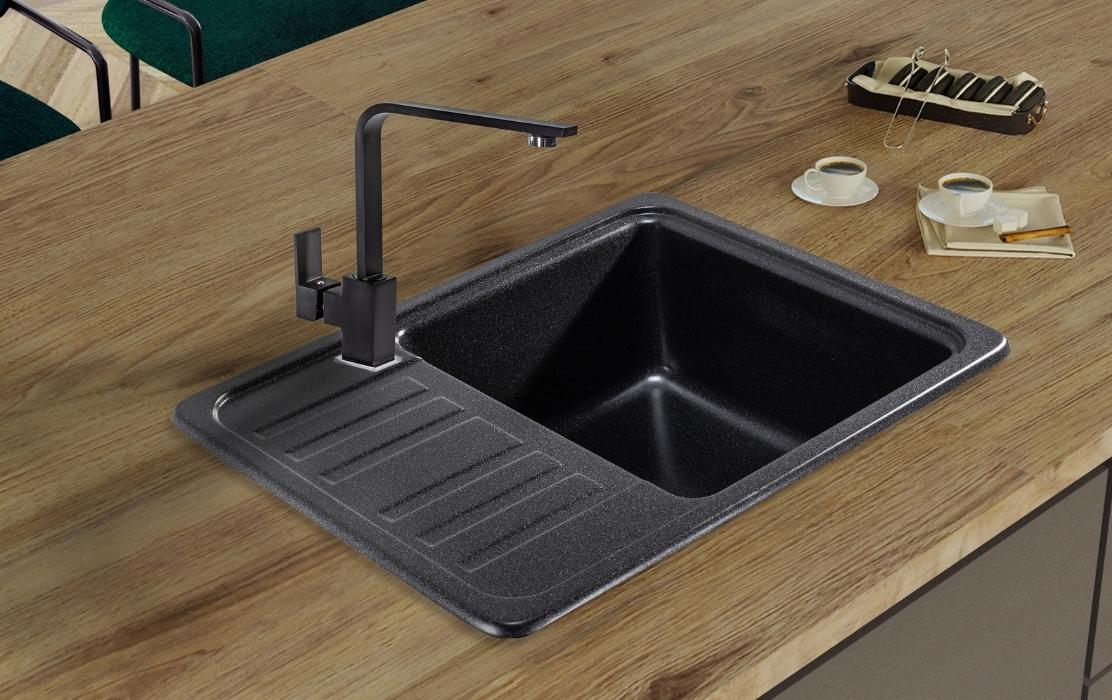 Sink Quality Sapphire Brocade zlewozmywak granitowy 56,5x46 cm czarny metalik SAP.B.1KKO.X