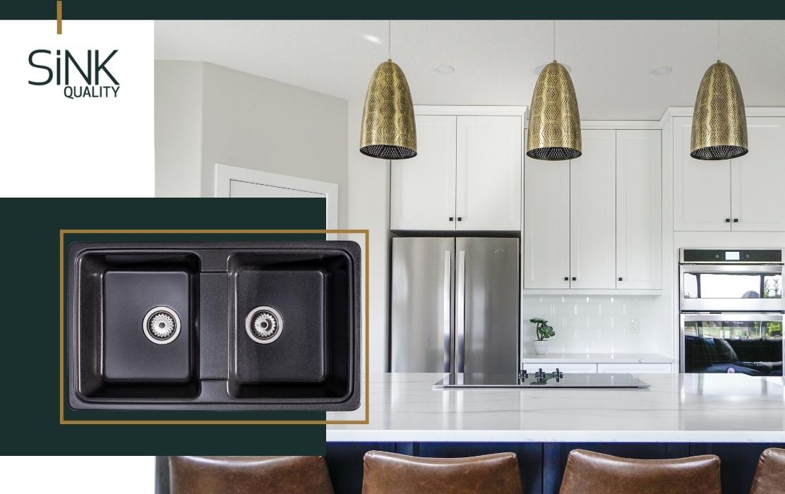 Sink Quality Sapphire Brocade zlewozmywak granitowy 79,5x46 cm czarny metalik SAP.B.2KBO.X