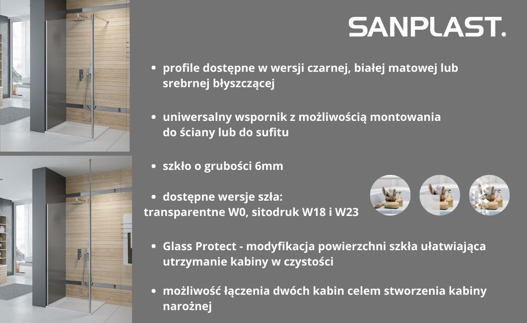 Sanplast Exa Line ścianka prysznicowa walk-in 90 cm biały mat/szkło szare 600-540-1530-24-151