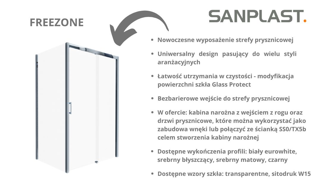 Sanplast Free Zone drzwi prysznicowe 150 cm rozsuwane prawe srebrny połysk/szkło ze wzorem 600-271-3220-38-231