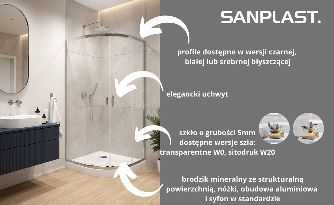 Sanplast Fris kabina z brodzikiem 80x80 cm półokrągła srebrny połysk/szkło przezroczyste 602-331-3250-38-400