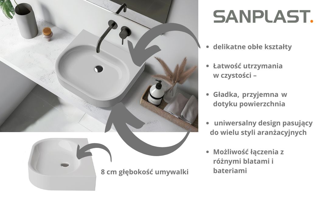 Sanplast Luxo Mineral umywalka 50x40 cm nablatowa biała 640-370-0100-01-000