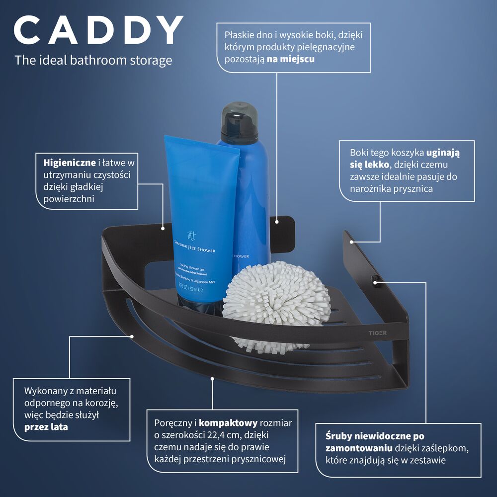 Tiger Caddy koszyk łazienkowy narożny czarny mat 14006.30.7.46