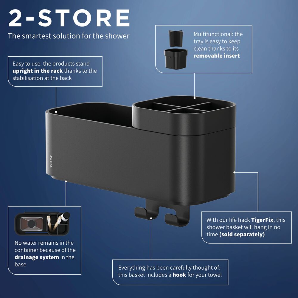 Tiger 2 store koszyk łazienkowy ścienny z haczykiem i pojemnikiem na akcesoria czarny 800374